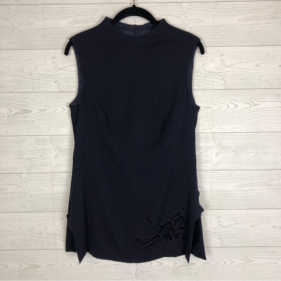 ESCADA NAVY BLUE FLORAL DESIGN DRESS SIZE 36 VIRGIN WOOL - Picture 1 of 14
